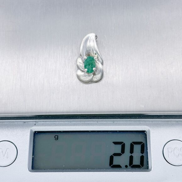 Vintage Sterling Silver 925 Green Emerald Swirl Abstract Pendant - Picture 5 of 5